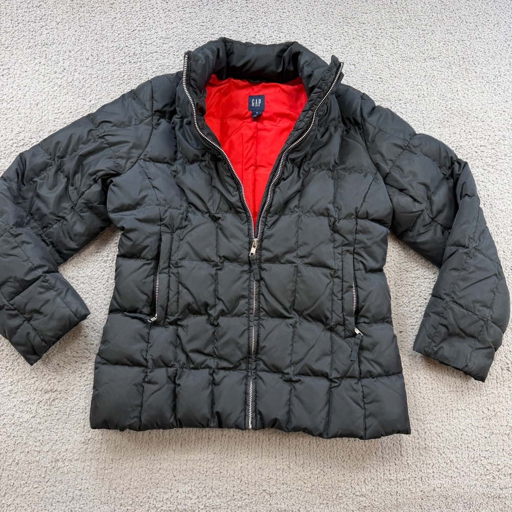 Gap Mens Black Quilted Puffer Jacket Red Lining Full Zip Small RN54023